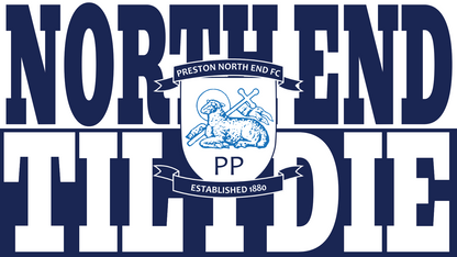 A collection of 'Preston North End Til I Die' stickers in navy and white colors, arranged in a visible layout.